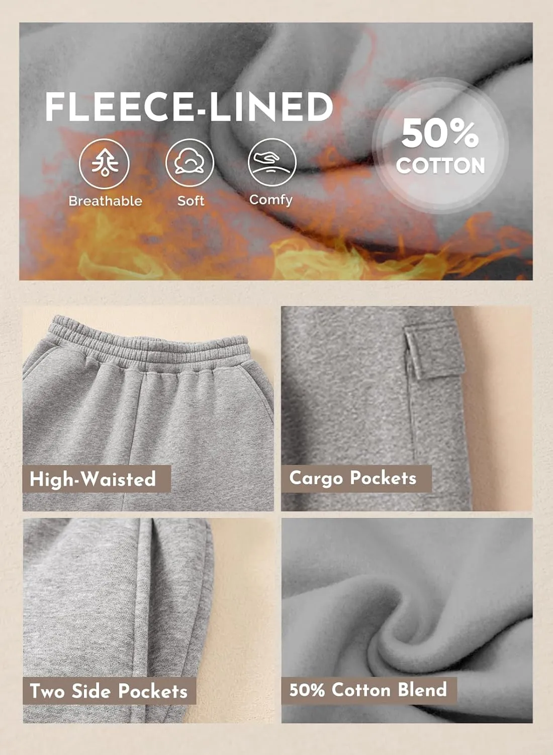 Aleumdr Womens Sweatpants Cargo Joggers Baggy Sweat Fall Pants Athletic Cotton Fleece Lined Casual Pants with Pockets