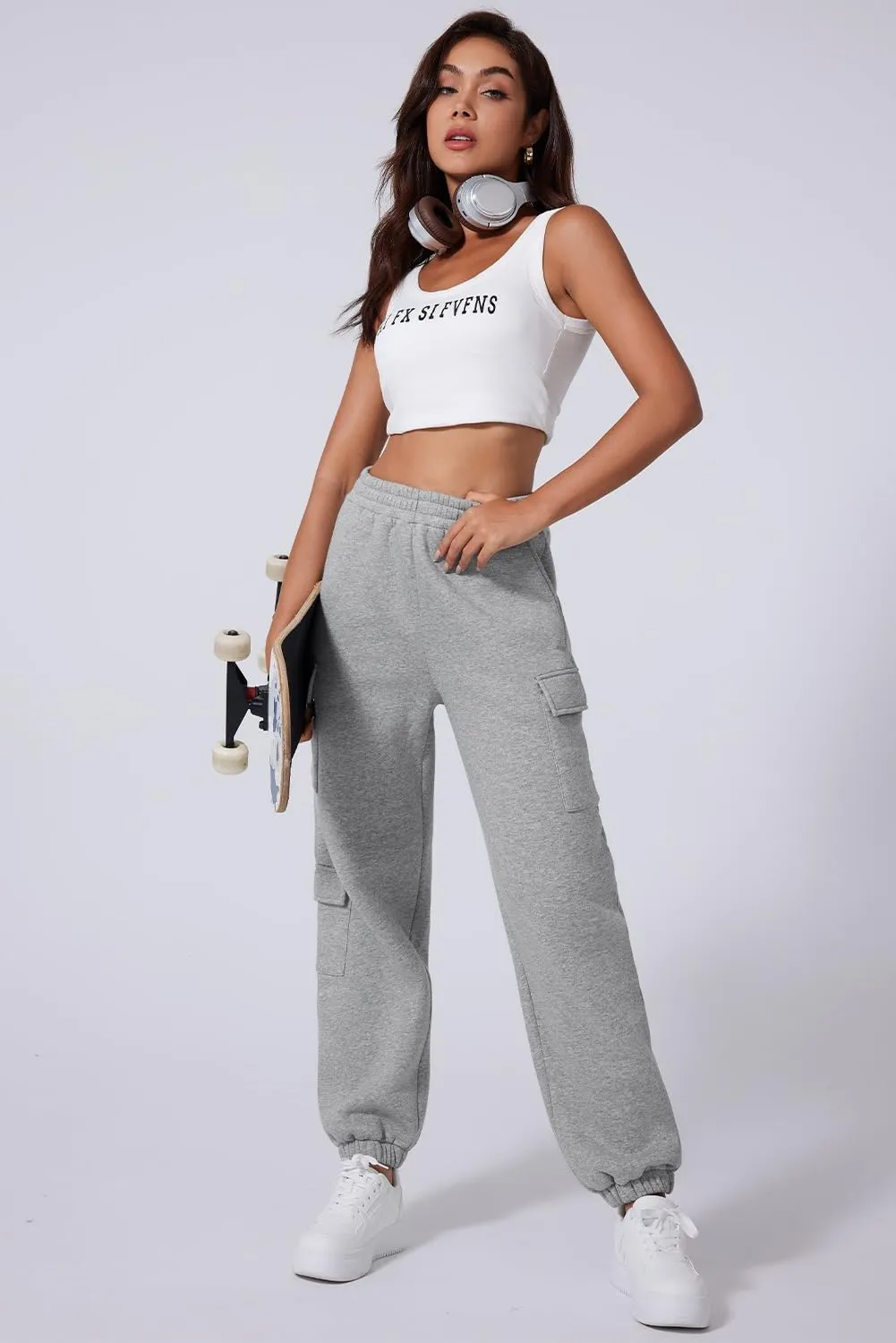 Aleumdr Womens Sweatpants Cargo Joggers Baggy Sweat Fall Pants Athletic Cotton Fleece Lined Casual Pants with Pockets