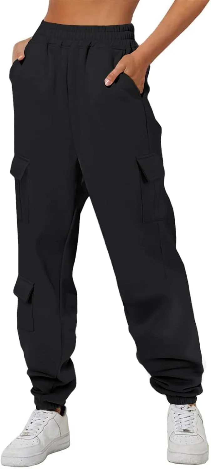 Aleumdr Womens Sweatpants Cargo Joggers Baggy Sweat Fall Pants Athletic Cotton Fleece Lined Casual Pants with Pockets