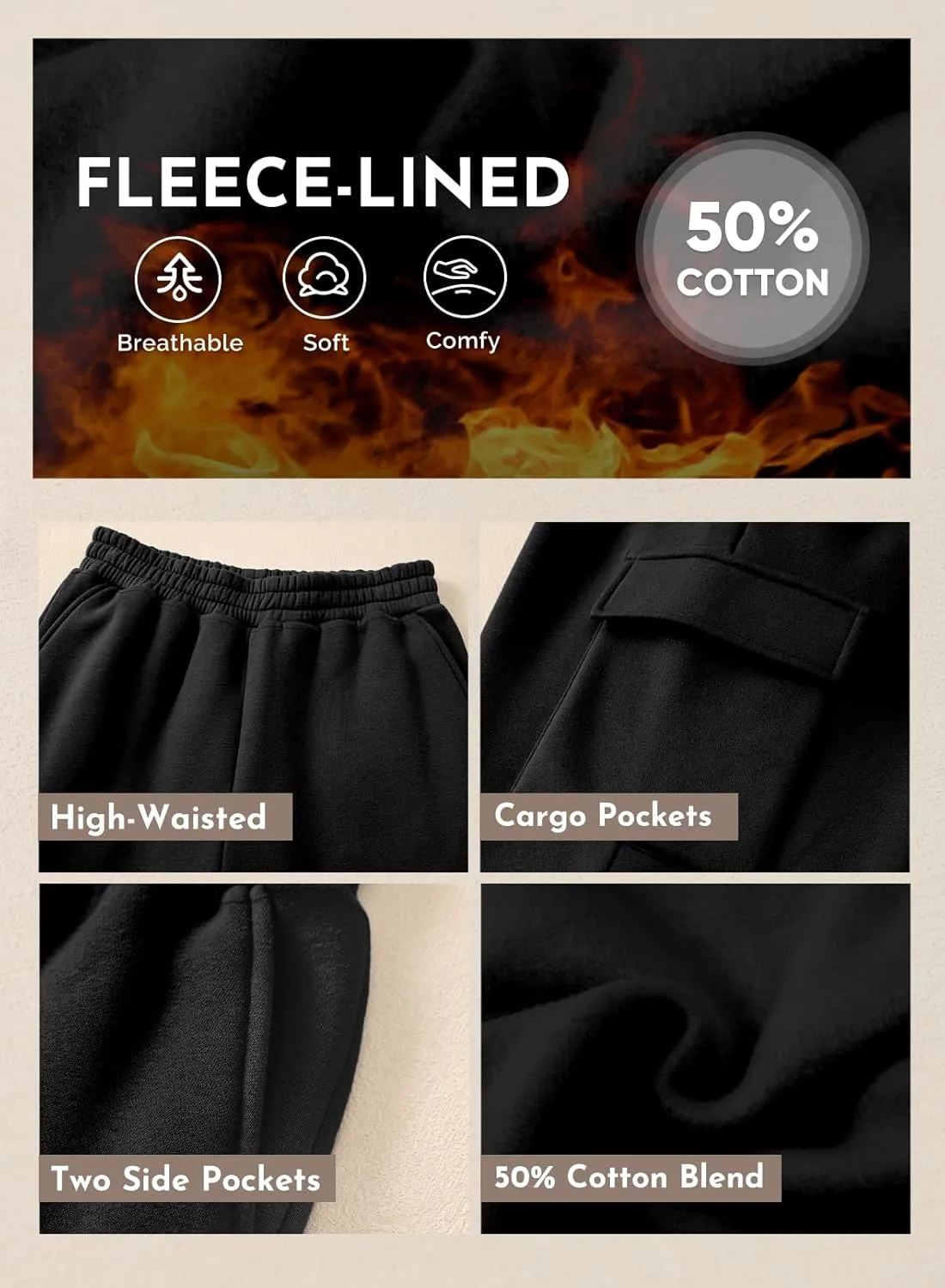 Aleumdr Womens Sweatpants Cargo Joggers Baggy Sweat Fall Pants Athletic Cotton Fleece Lined Casual Pants with Pockets