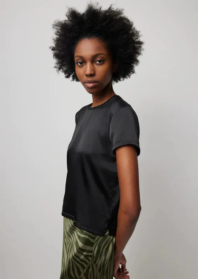 ATM-Stretch Satin Short Sleeve Tee Black