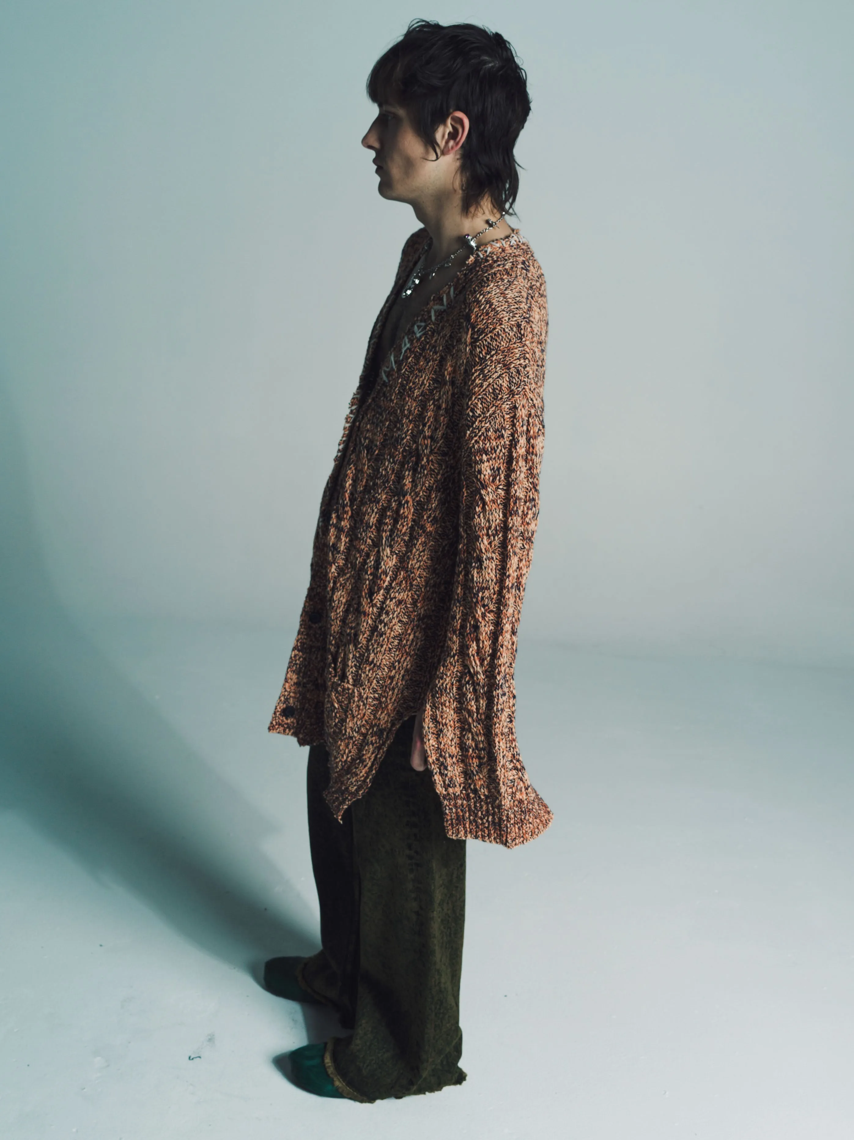 Beige Wool Oversized Knit Cardigan