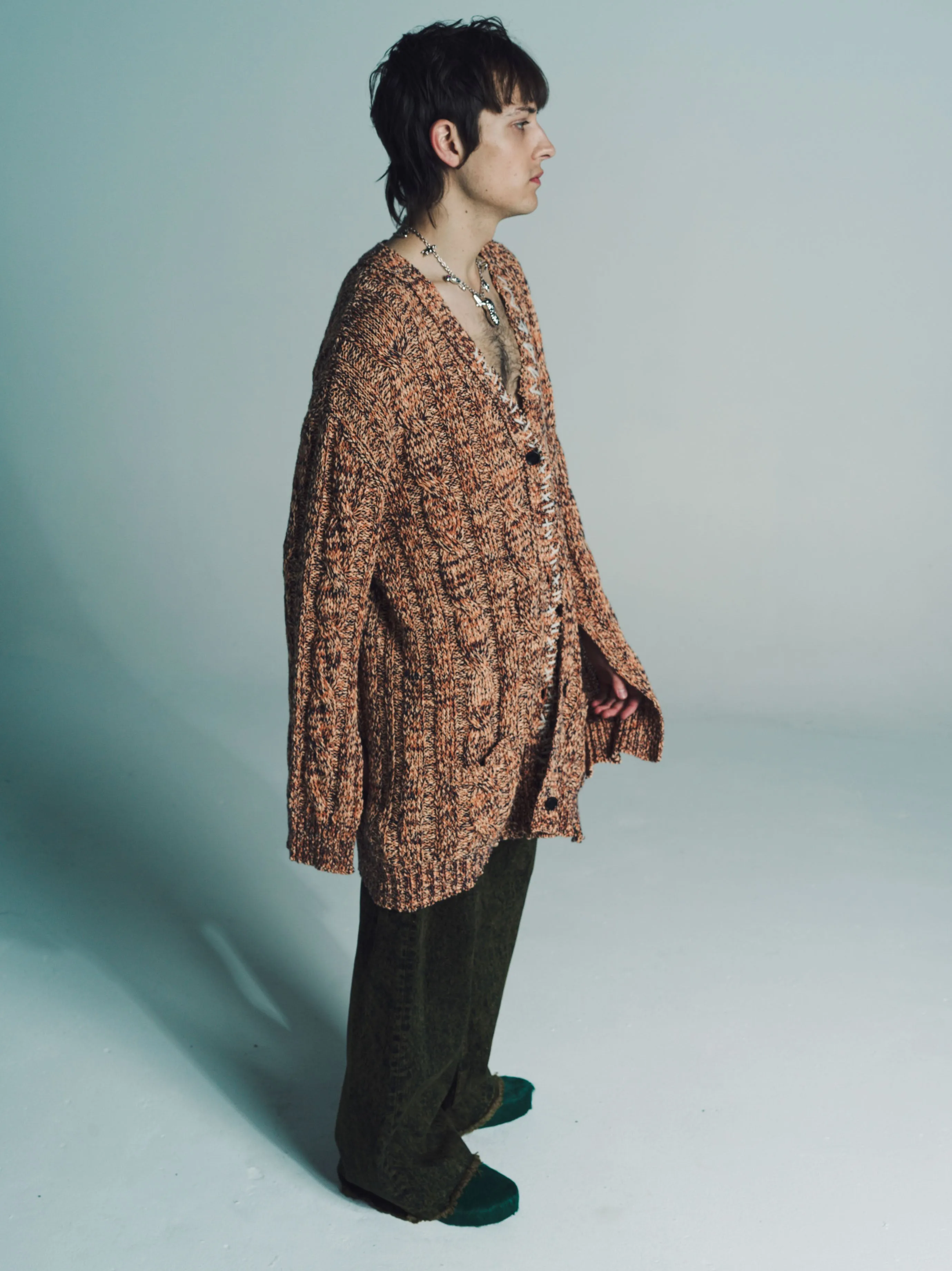 Beige Wool Oversized Knit Cardigan