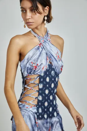 Blue Silk Wrap Top-final sale