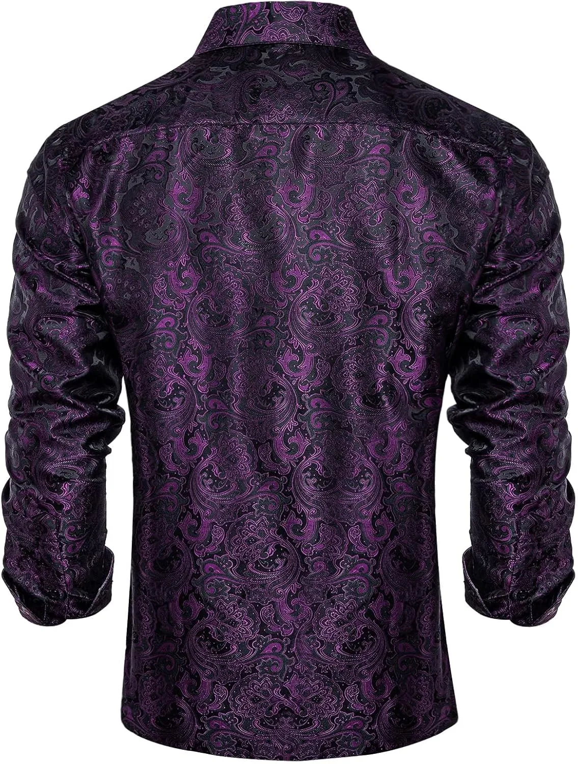 DiBanGu Mens Silk Paisley Dress Shirts,Long Sleeve Button Down Shirt Casual Regular Fit Shirt for Men Wedding Party