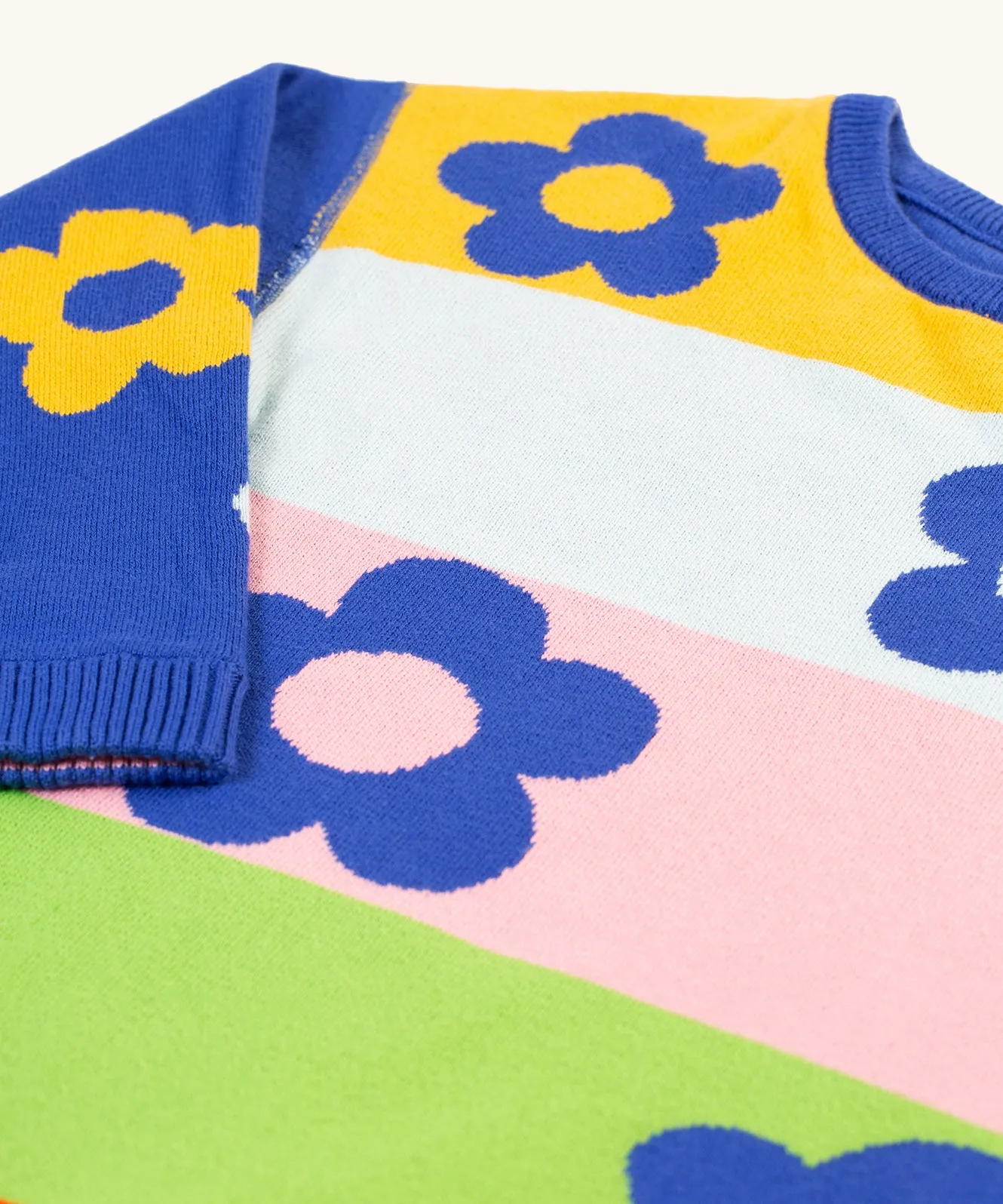 Frugi Zola Reversible Knitted Dress - Blue Tang/Retro Floral