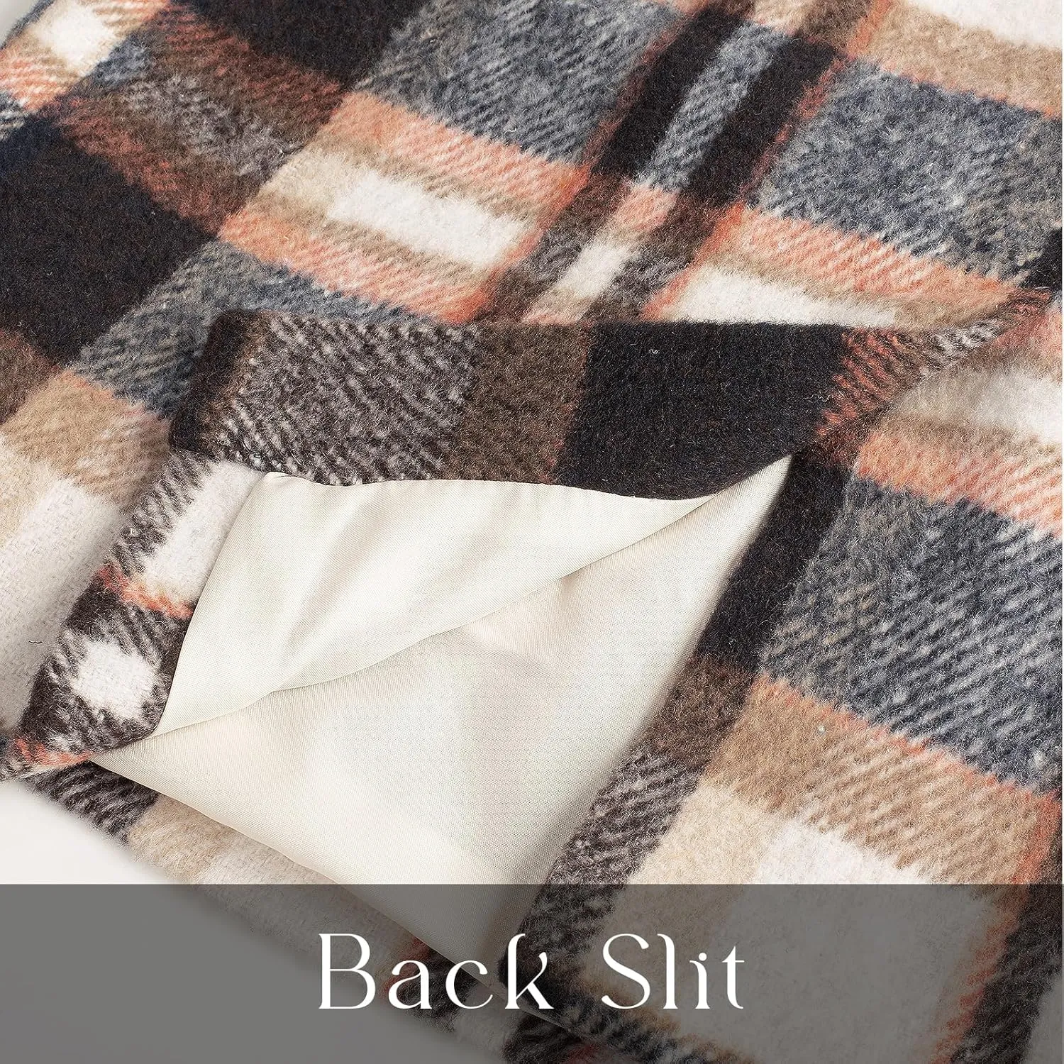 Kate Kasin Womens Wool Plaid Pencil Skirt High Waist Slit Stretchy Bodycon Fall Winter Knee Length Midi Skirt