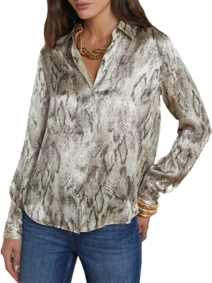 L'AGENCE Tyler Tan Multi Snake Silk Blouse