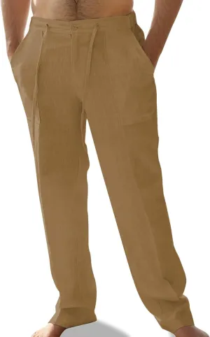 Mens Linen Pants Elastic Waist Summer Pants Relaxed Fit Lightweight Yoga Beach Casual Pants with Pockets