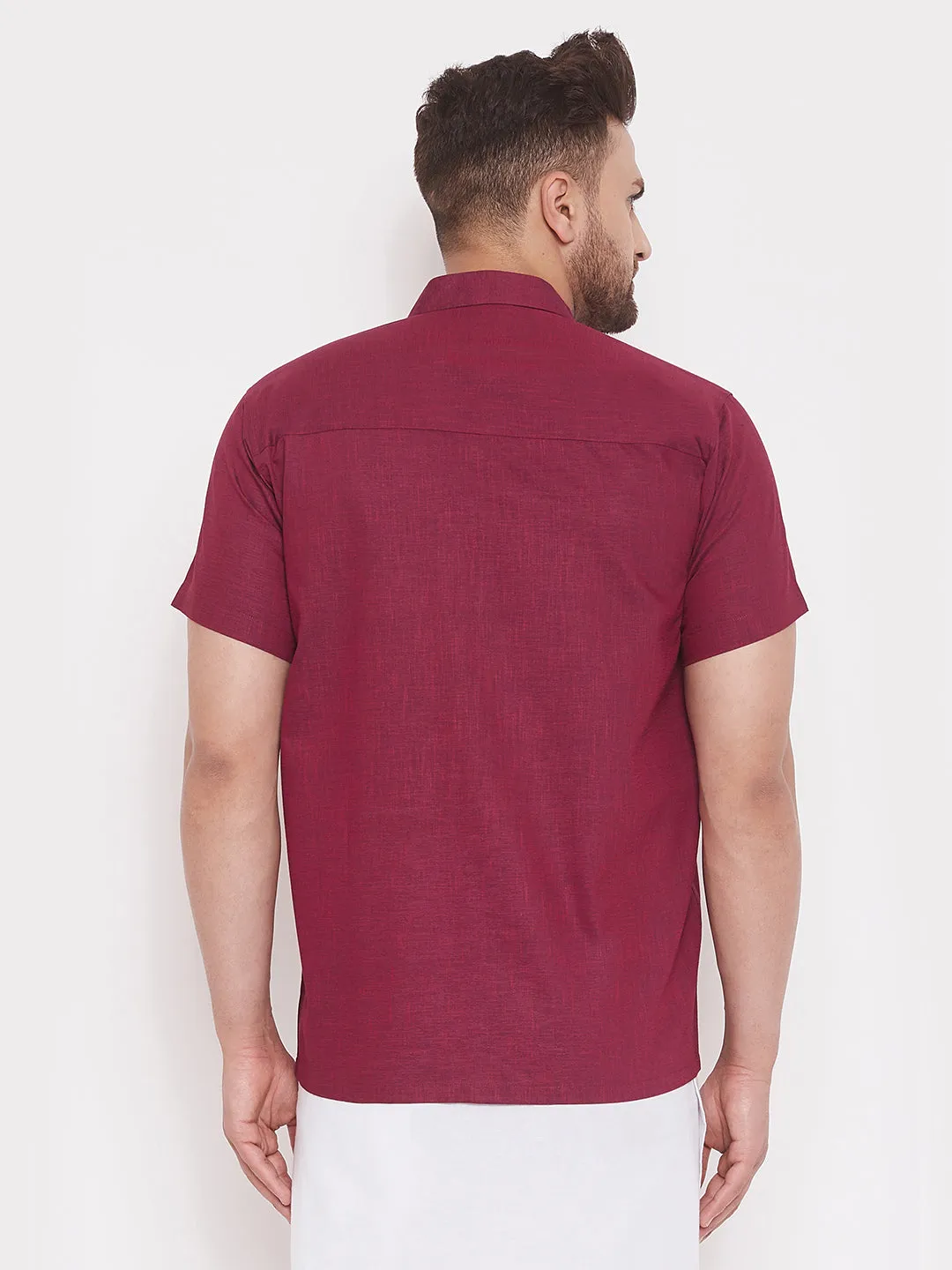 Men's Maroon Cotton Blend Ethnic Shirt - Vastramay