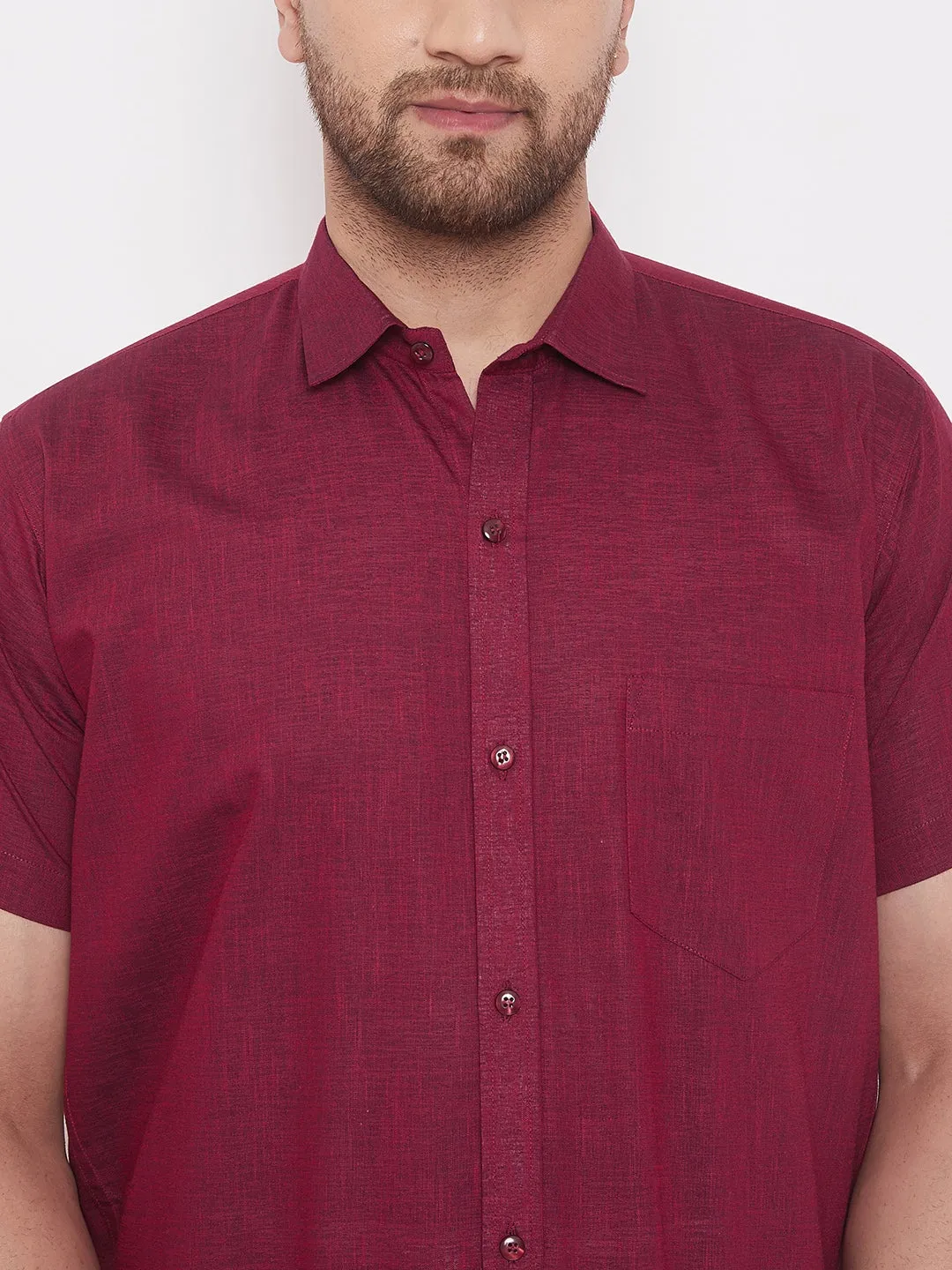 Men's Maroon Cotton Blend Ethnic Shirt - Vastramay