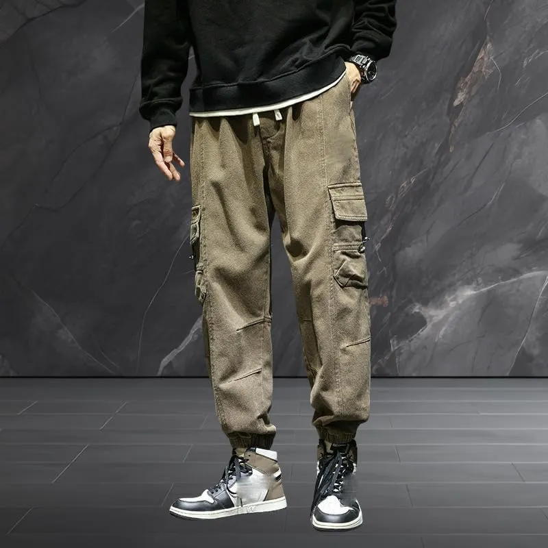 Men's Spring Autumn Winter American Style Cotton Cuffed Hem Versatile Casual Cargo Joggers