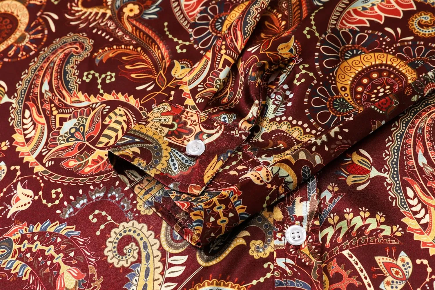 QZH.DUAO Mens 70s Disco Linen Shirts Casual Paisley Tops Floral Vintage Long Sleeve Shirt