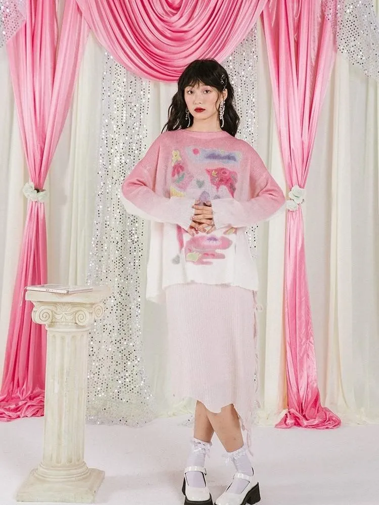 Romantic Butterfly Print Thin Sweater【s0000006237】