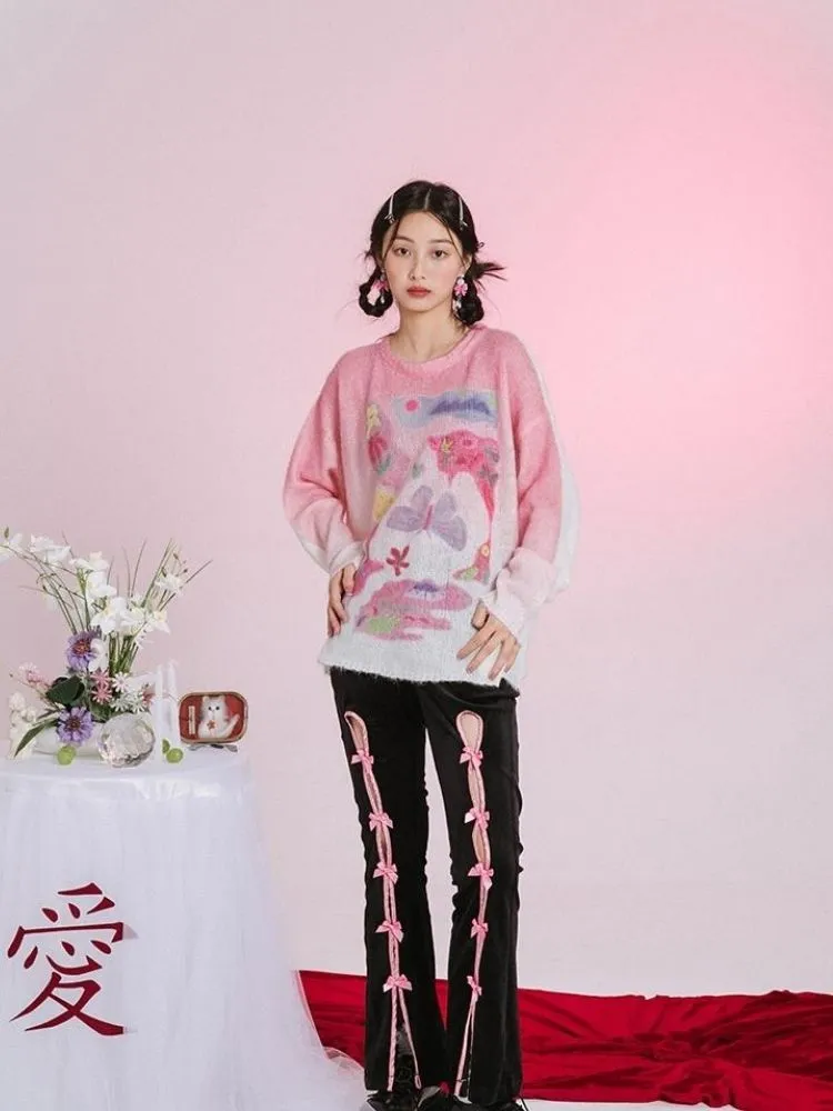 Romantic Butterfly Print Thin Sweater【s0000006237】
