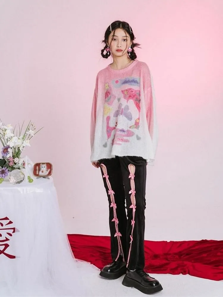 Romantic Butterfly Print Thin Sweater【s0000006237】