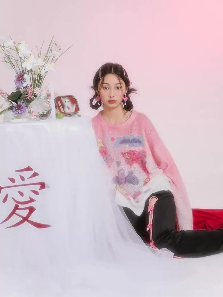 Romantic Butterfly Print Thin Sweater【s0000006237】