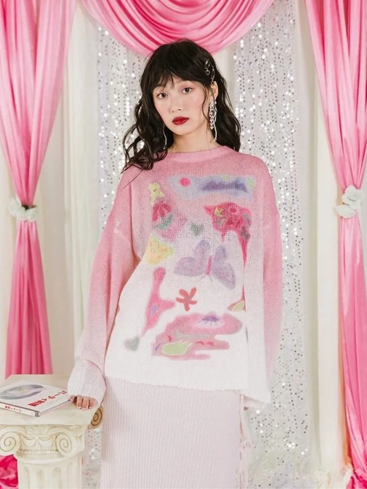 Romantic Butterfly Print Thin Sweater【s0000006237】