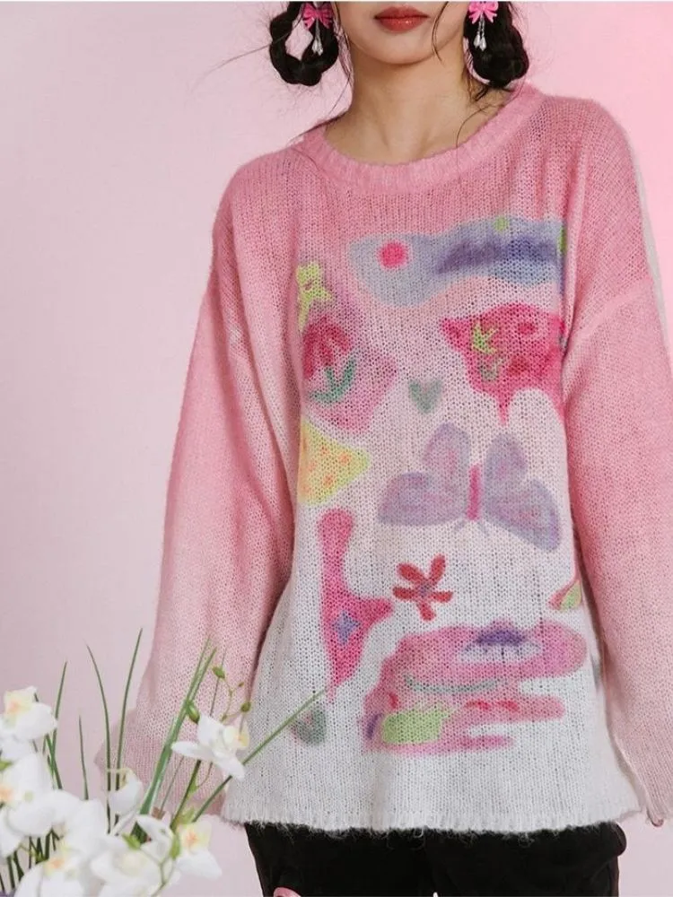 Romantic Butterfly Print Thin Sweater【s0000006237】