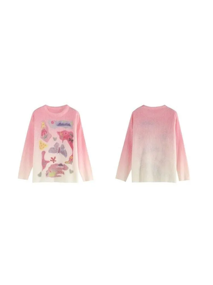 Romantic Butterfly Print Thin Sweater【s0000006237】
