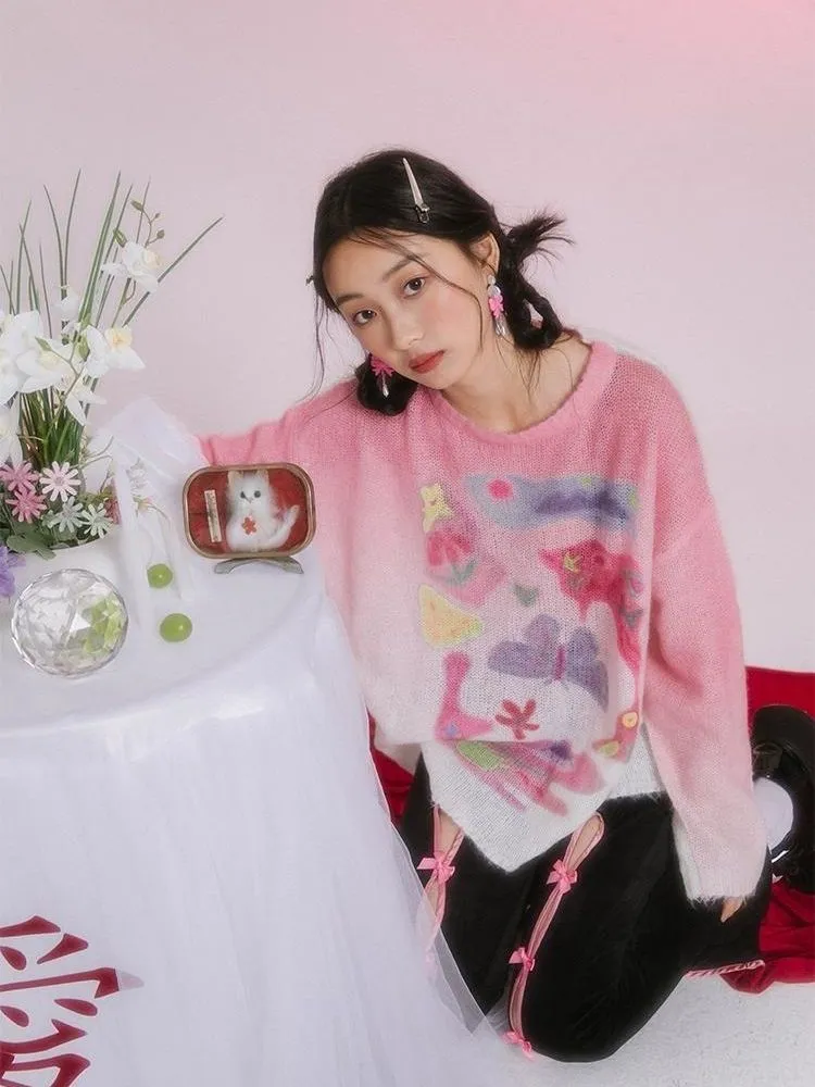 Romantic Butterfly Print Thin Sweater【s0000006237】