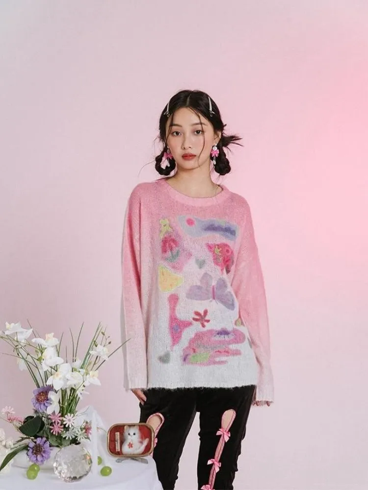 Romantic Butterfly Print Thin Sweater【s0000006237】
