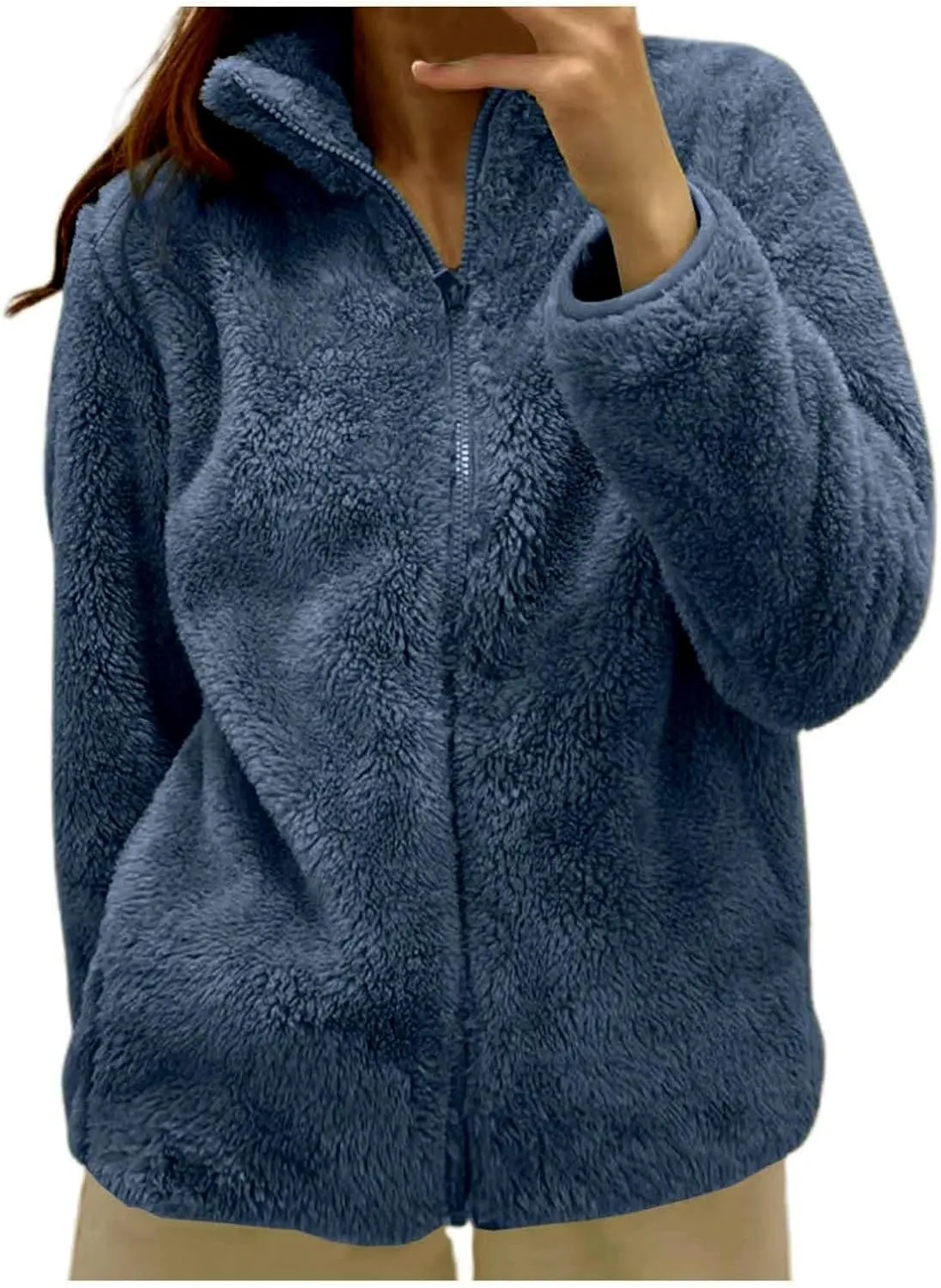 Sherpa Jacket Women Lightweight Fleece Zip Up Jackets Long Sleeve Cozy Soft Fluffy Fuzzy Sweater Coats with Pockets