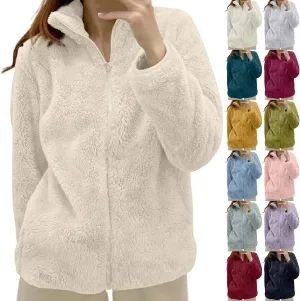 Sherpa Jacket Women Lightweight Fleece Zip Up Jackets Long Sleeve Cozy Soft Fluffy Fuzzy Sweater Coats with Pockets