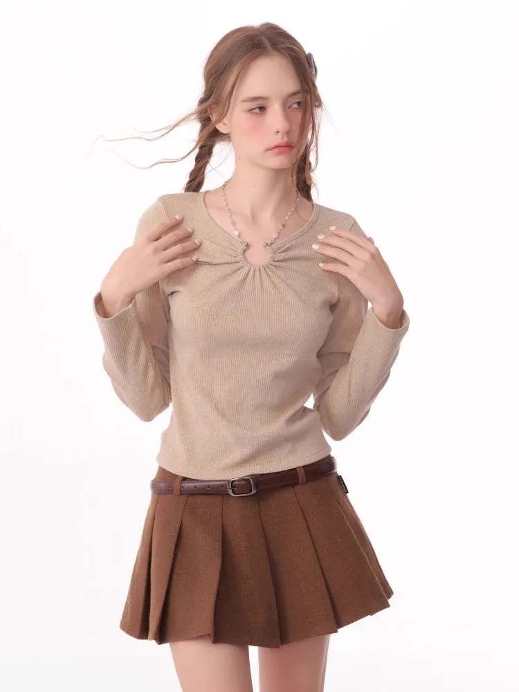 Slim thin chain neck knit sweater【s0000006146】