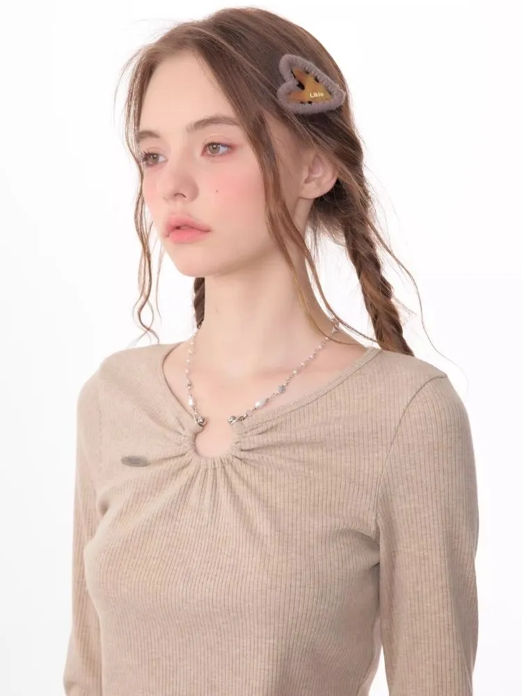 Slim thin chain neck knit sweater【s0000006146】