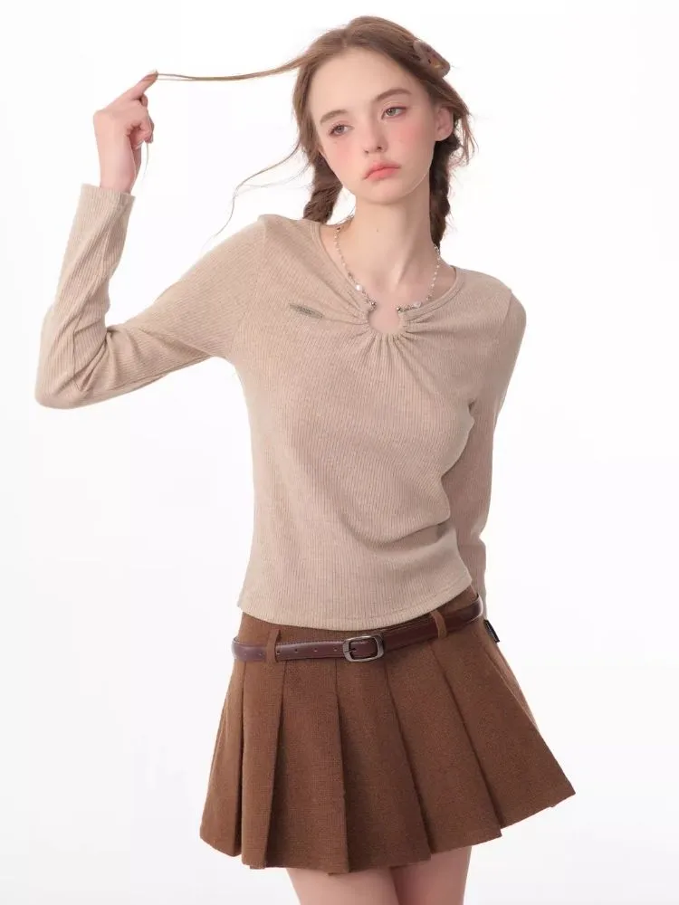 Slim thin chain neck knit sweater【s0000006146】