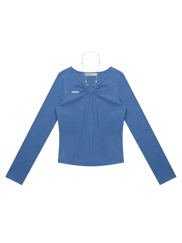 Slim thin chain neck knit sweater【s0000006146】