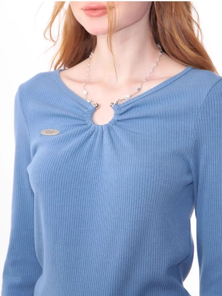 Slim thin chain neck knit sweater【s0000006146】