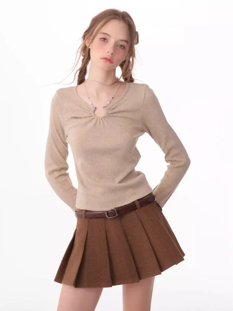 Slim thin chain neck knit sweater【s0000006146】