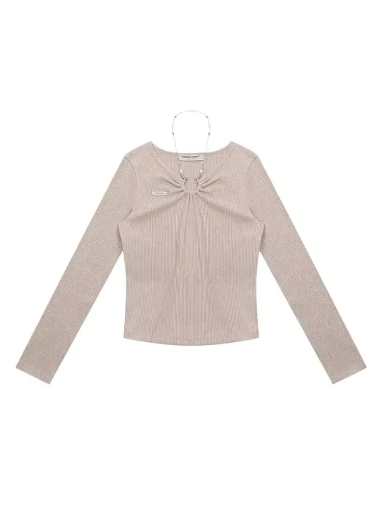 Slim thin chain neck knit sweater【s0000006146】
