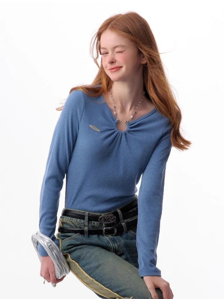 Slim thin chain neck knit sweater【s0000006146】