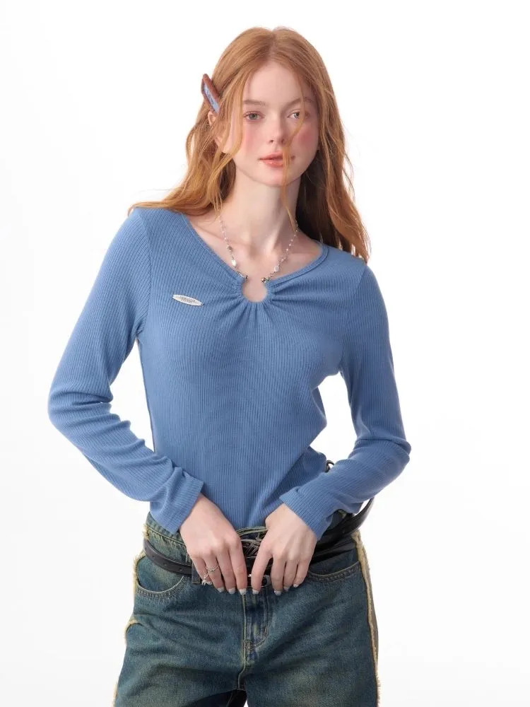 Slim thin chain neck knit sweater【s0000006146】
