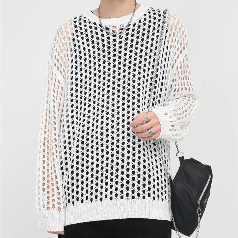 Solid Color Cutout Thin Crew Neck Sweater