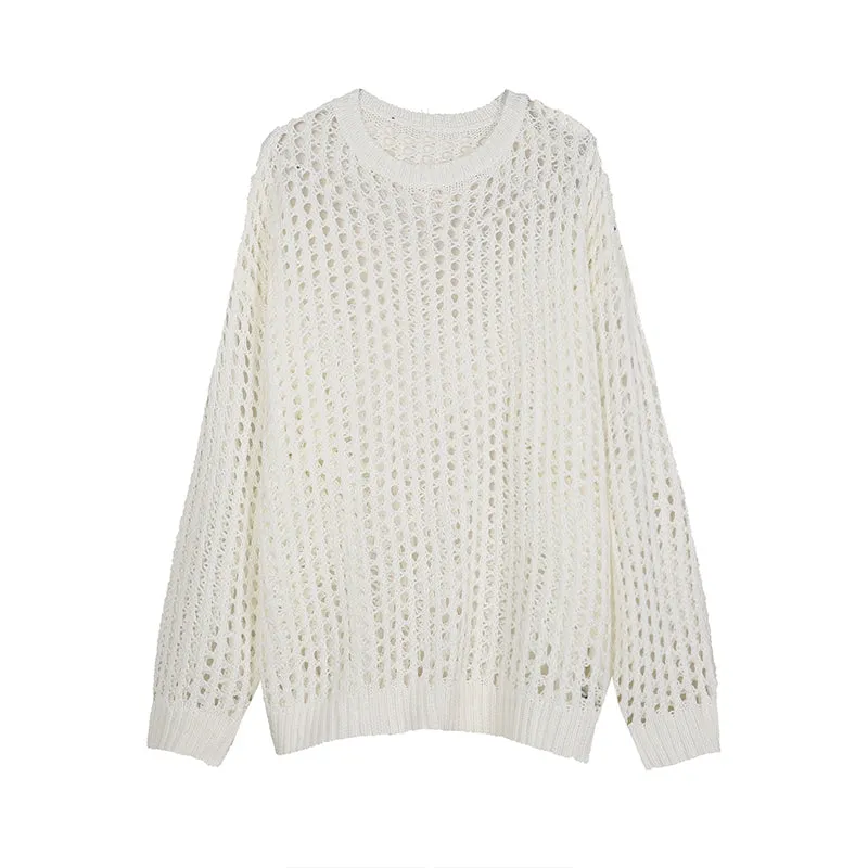 Solid Color Cutout Thin Crew Neck Sweater