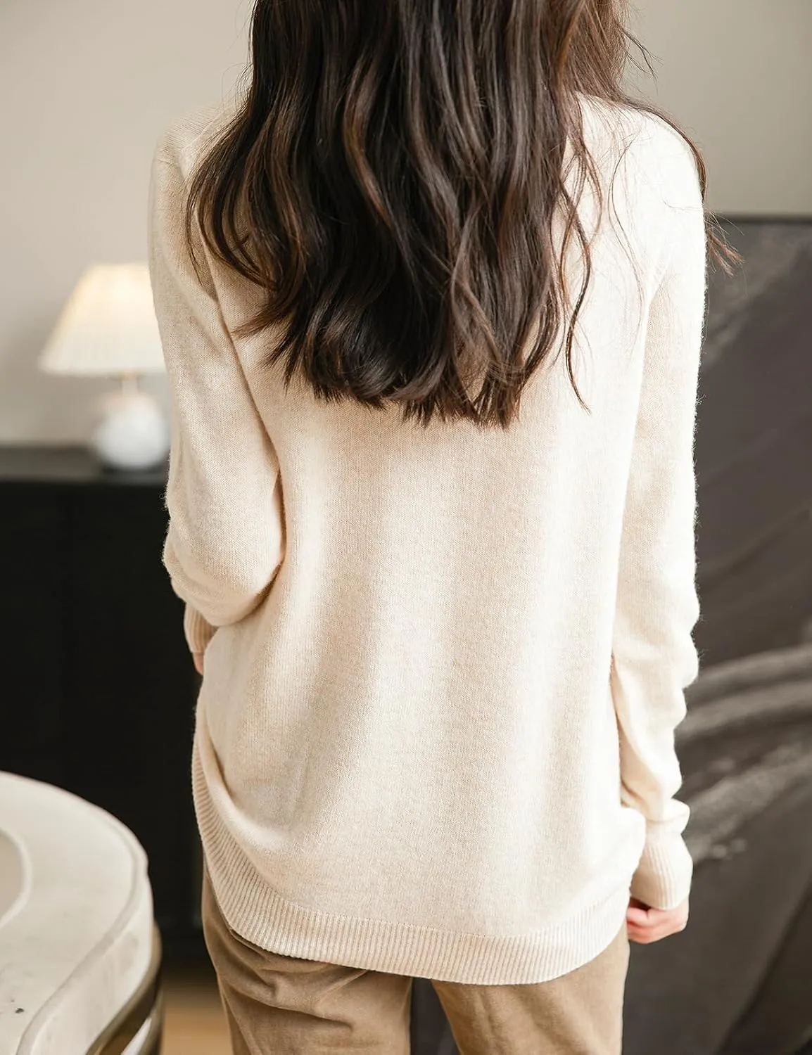 Women's 100% Merino Wool Seamless Sweater Mock Neck First-Line Ready to Wear Long Sleeve Knitted Pullover Tops