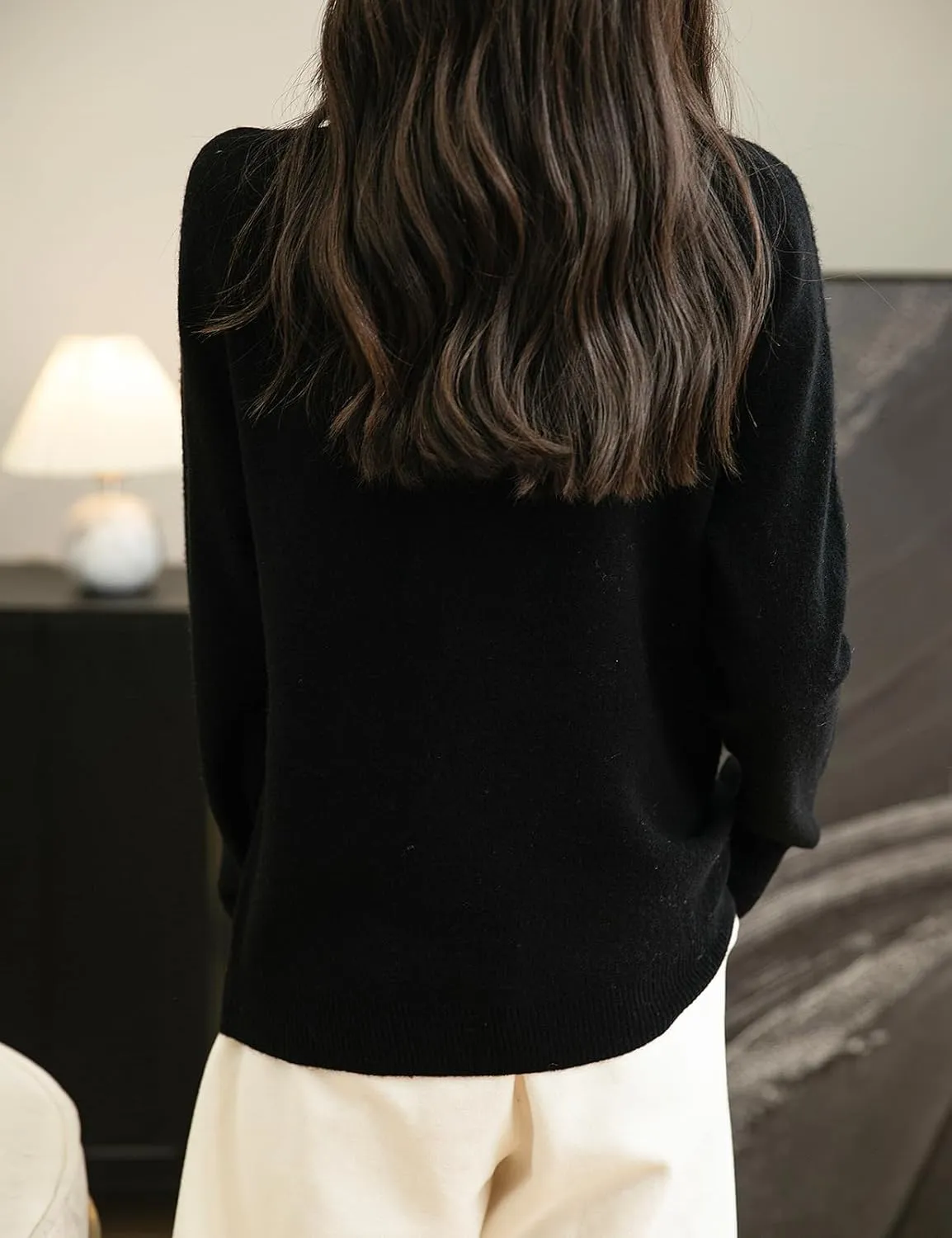 Women's 100% Merino Wool Seamless Sweater Mock Neck First-Line Ready to Wear Long Sleeve Knitted Pullover Tops