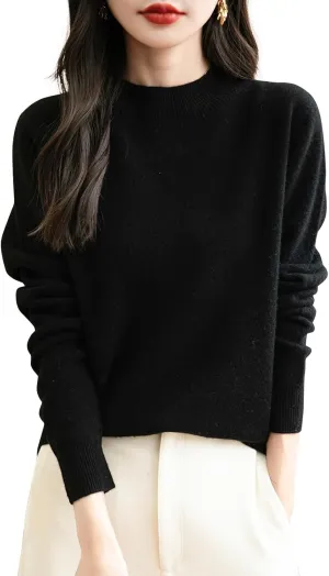 Women's 100% Merino Wool Seamless Sweater Mock Neck First-Line Ready to Wear Long Sleeve Knitted Pullover Tops