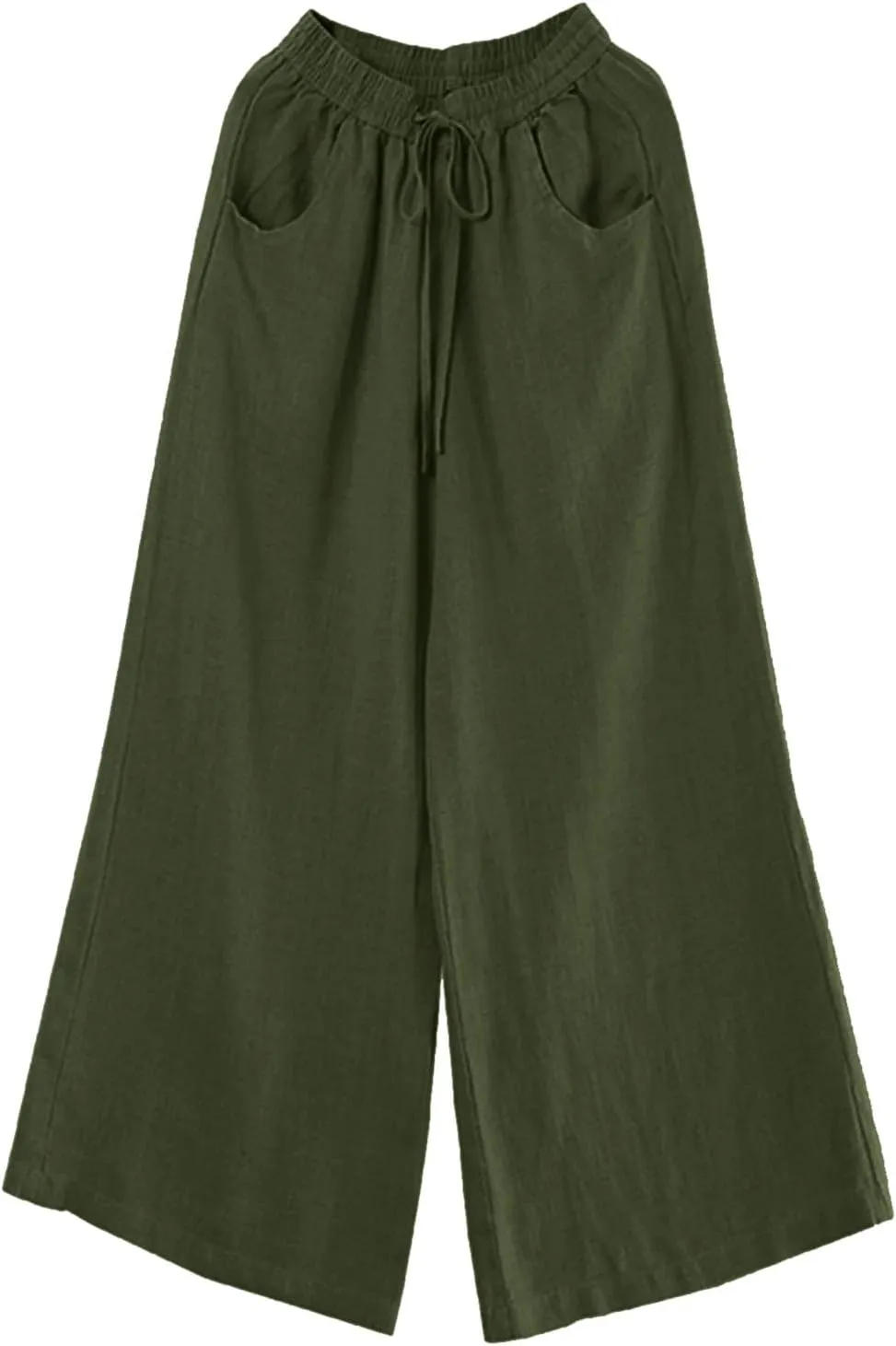 Womens Casual Cotton Linen Pants Casual Lightweight Wide Leg Palazzo Pant Drawstring Elastic Waist Pants with Pockets
