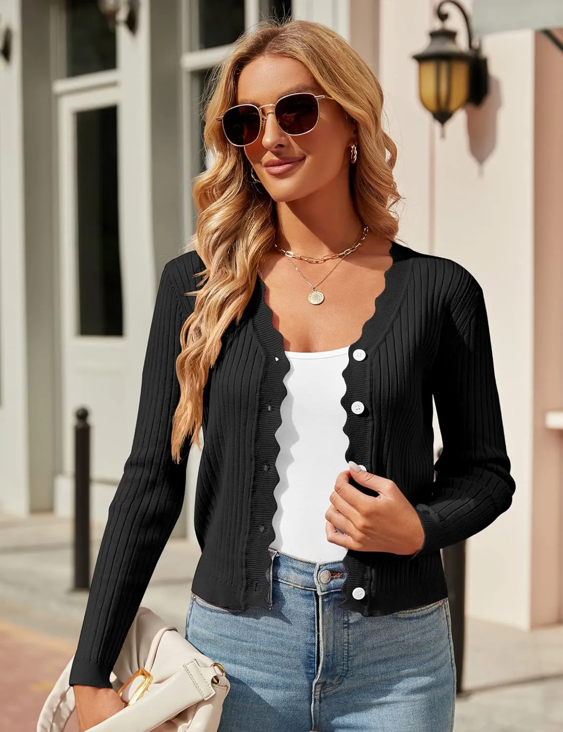 Womens Cropped Cardigan Knit Shrugs for Dresses Tops V Neck Button Down Cardigans Sweaters