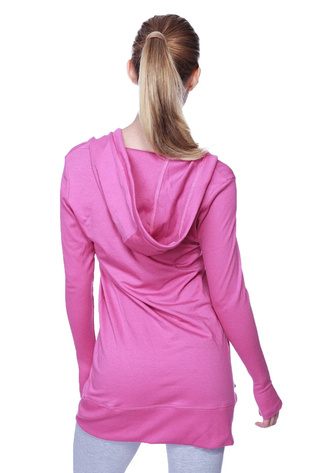 Women's Long Body Hoodie Top (Solid Berry)