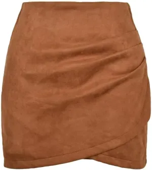 Womens Skirt Ruched Wrap High Waist Faux Suede Skirt Zipper Back Above Knee A Line Bodycon Mini Skirt Basic Skirt