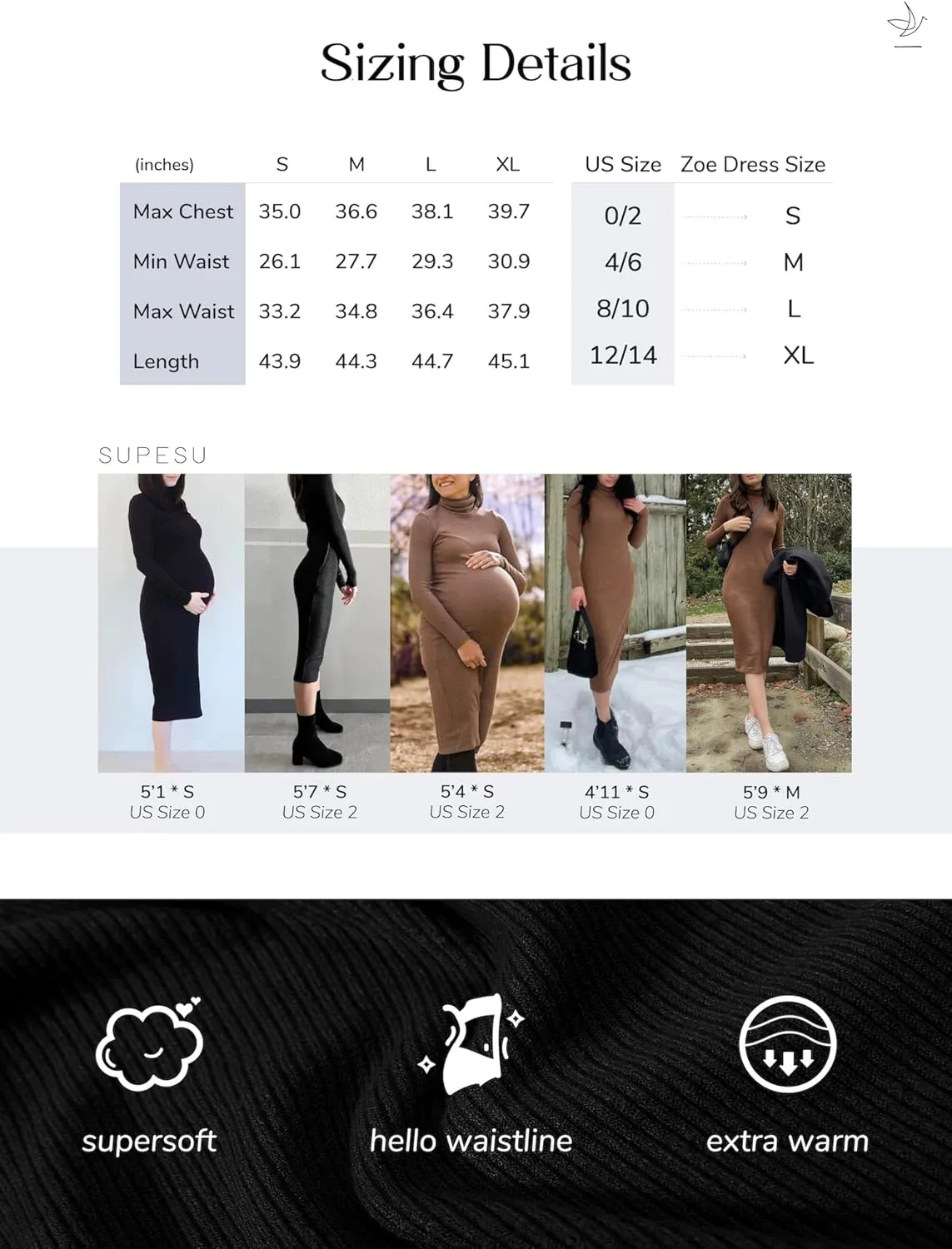 Women's Turtleneck Long Sleeve Knitted Slim Fit Bodycon Sweater Midi Winter Dress