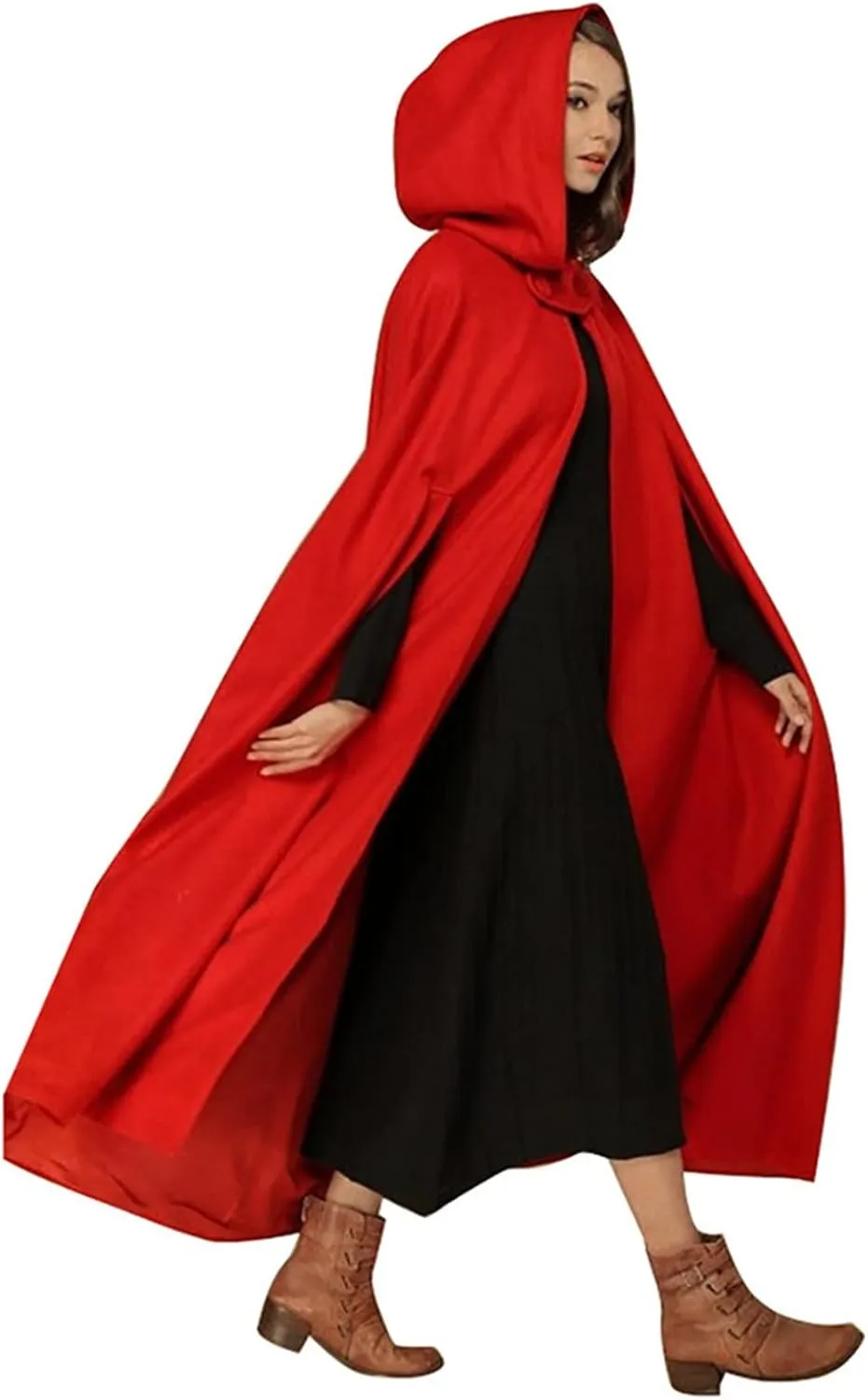 XUNRYAN Womens Winter Cape Coat Wool Blend Hooded Cloak Maxi Long Cardigans Open Front Poncho Outwear Halloween Costume