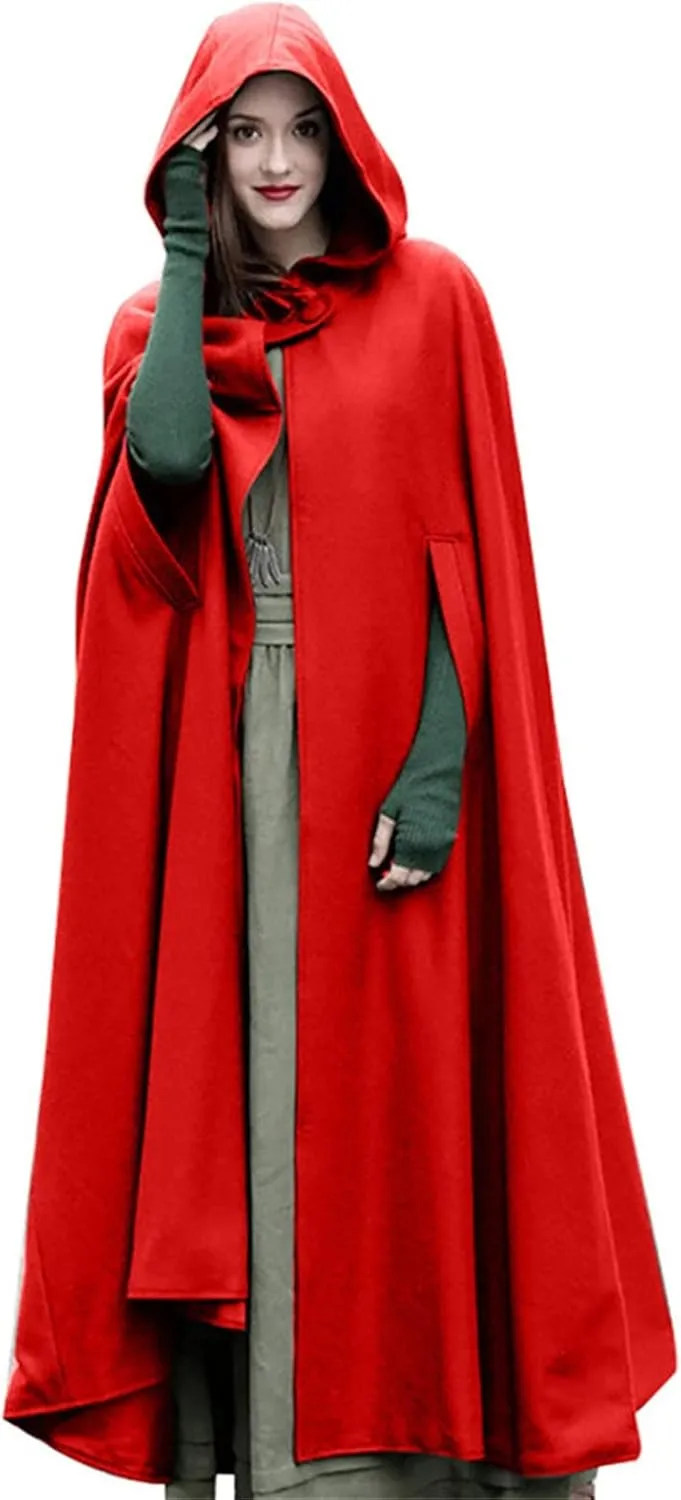 XUNRYAN Womens Winter Cape Coat Wool Blend Hooded Cloak Maxi Long Cardigans Open Front Poncho Outwear Halloween Costume
