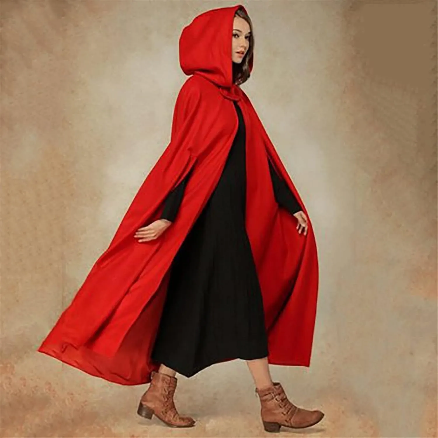 XUNRYAN Womens Winter Cape Coat Wool Blend Hooded Cloak Maxi Long Cardigans Open Front Poncho Outwear Halloween Costume